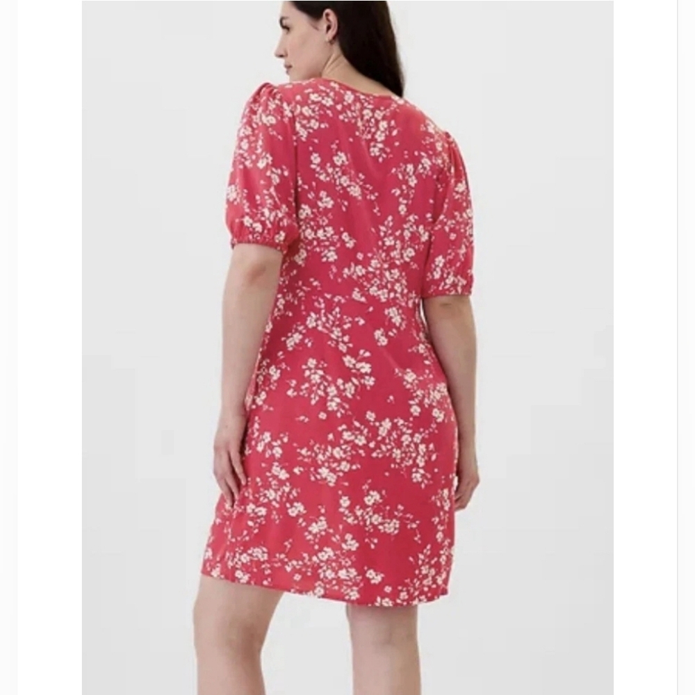 New GAP Puff Sleeve Button Front White Pink Lightweight Floral Dress Cottagecore